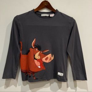 Disney The Lion King Pumbaa Grey Long Sleeve Graphic Top Size 5/6